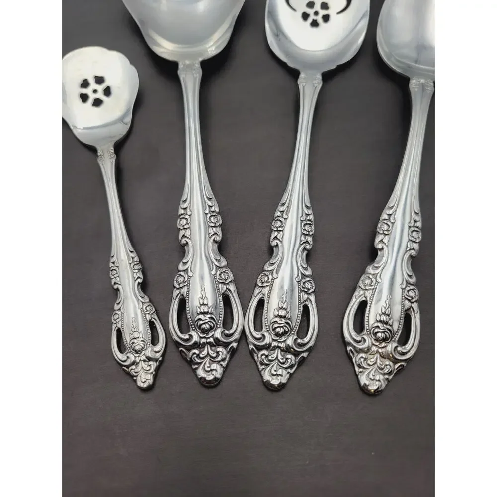 Oneida Community BRAHMS Glossy Stainless Flatware HOSTESS Set 4 Serving Pcs Vtg